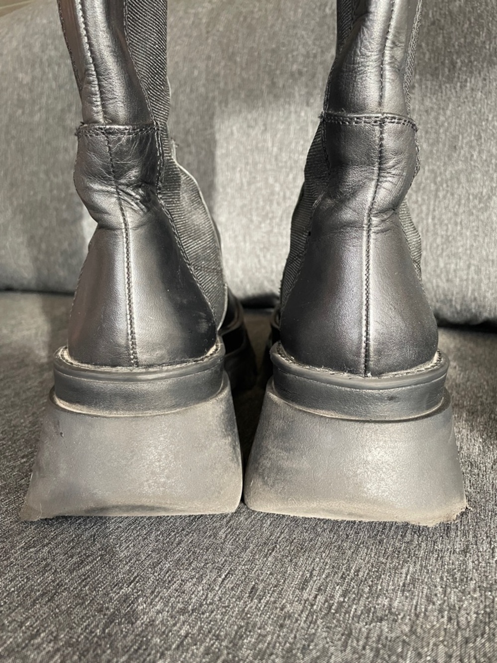ZARA black leather tall boots track sole 38/7,5 biker rare - Picture 8 of 12